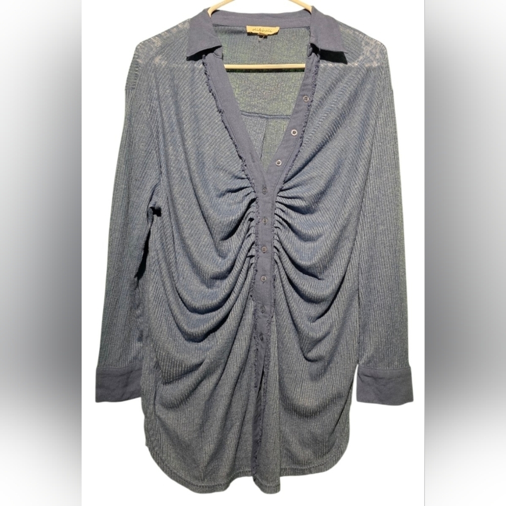 Oli & Hali EUC Ruched Gray Button-Up Top Oversized Small PTP 26